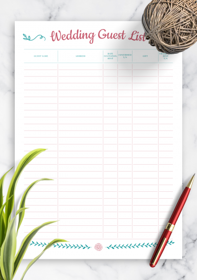 Download Wedding Guest List with Gift Section