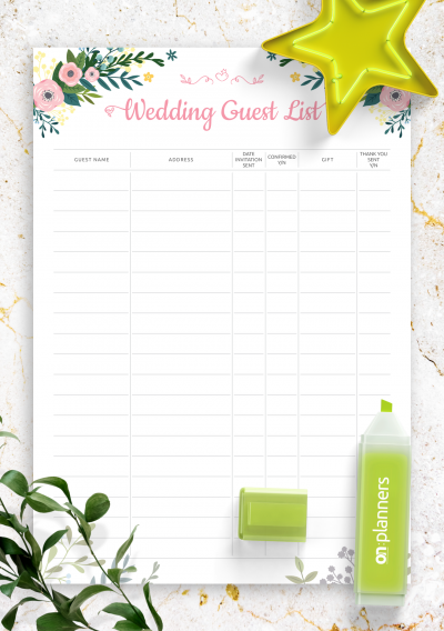 Download Wedding Guest List Template with Floral Pattern