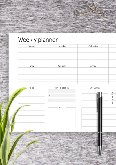 Download Horizontal Weekly Blank Calendar Template