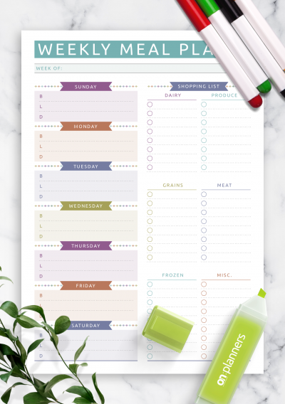 Download Weekly Meal Plan with Shopping List - Casual Style