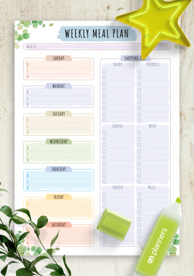 Download Weekly Meal Plan with Shopping List - Floral Style