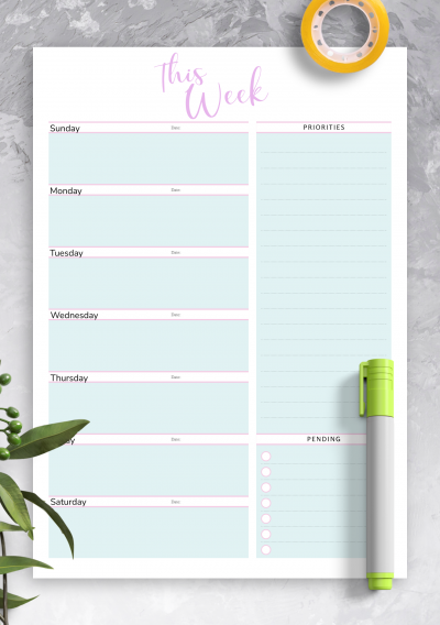 Download Weekly Plan Template - Blue and Violet