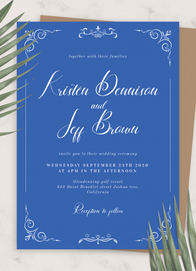 Download Whimsical Scrolls Blue Vintage Wedding Invitation