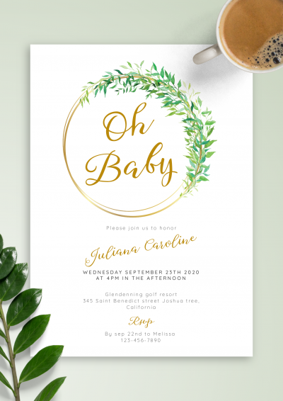 Download Willow Wreath Baby Shower Invitation