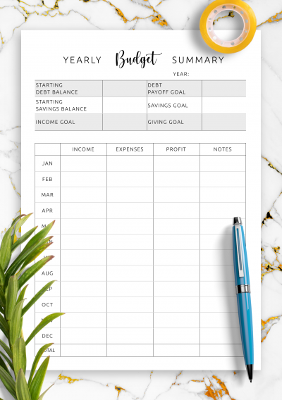 Download Yearly Budget Summary Template