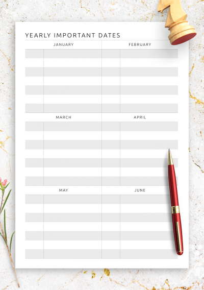 Download Yearly Important Dates Template