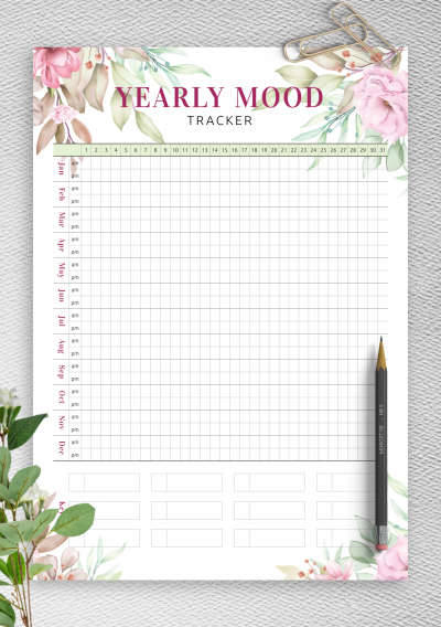 Download Yearly Mood Tracker Template - Floral