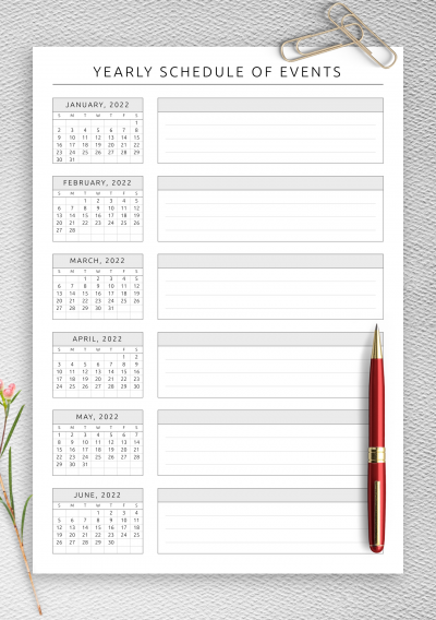 Download Yearly Schedule of Events Template