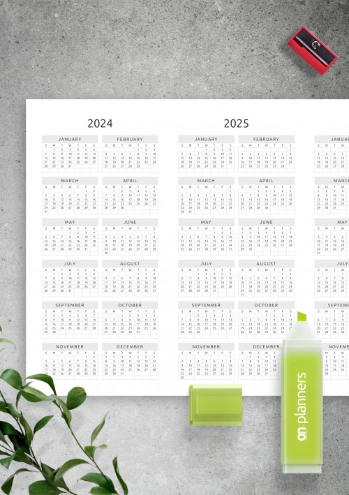 3-year Calendar Template - Original Style - Landscape 2024