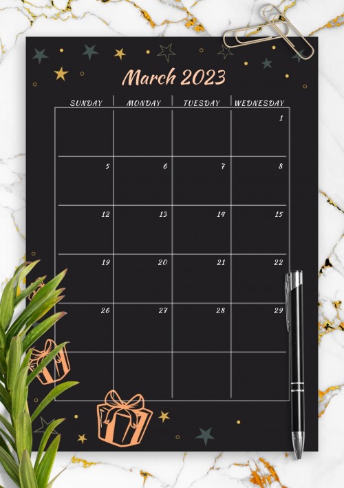 Black March 2023 Birthday Calendar