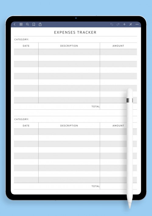 Category Expenses Tracker Template for GoodNotes