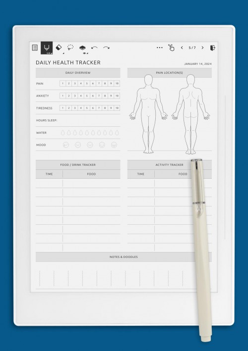 Daily Health Tracker Template- Male  for Supernote A5X