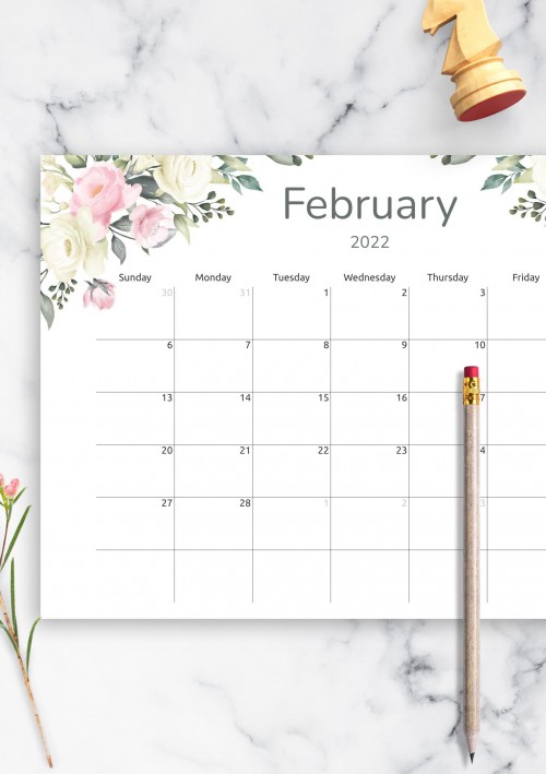Floral February 2022 Calendar