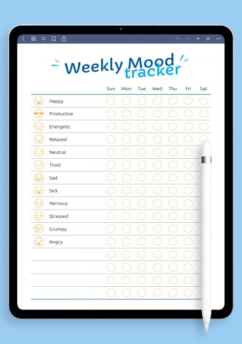 iPad & Android Funny Weekly Mood Tracker Template