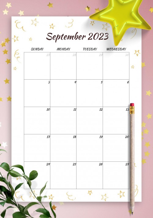 Gold Stars September 2023 Birthday Calendar