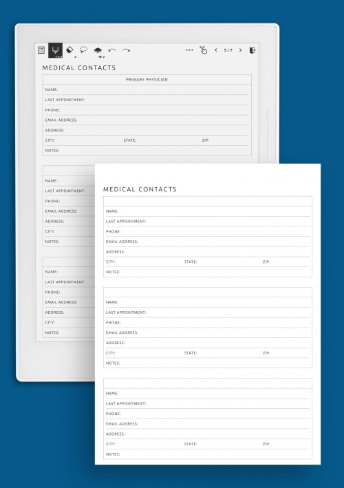 Medical Contacts Template for Supernote A5X