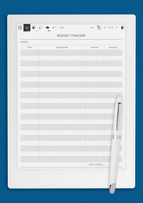 Monthly budget tracker template for Supernote A6X