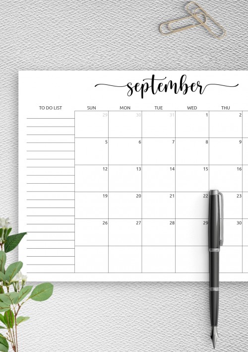 September Calendar with To-Do List