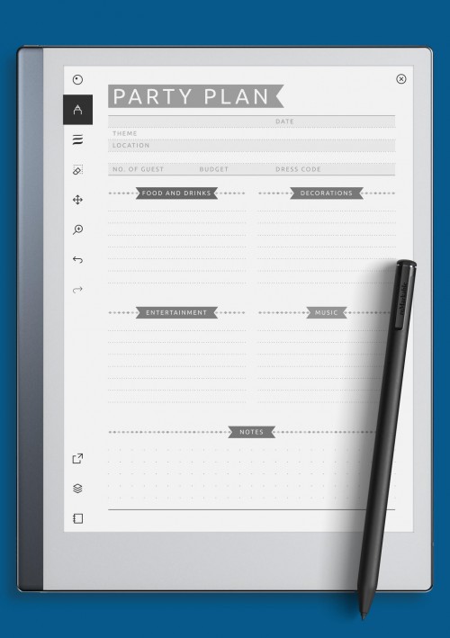 reMarkable Party Plan Template - Casual Style