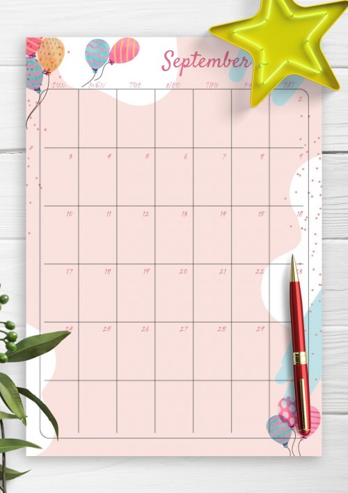 Pink September 2023 Birthday Calendar