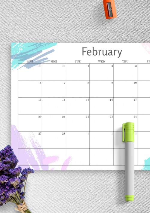 Simple Colored February 2022 Calendar