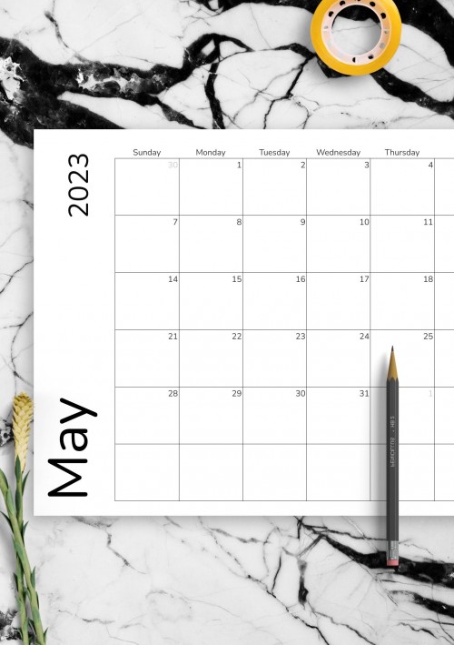 May 2023 Calendar Grid Template
