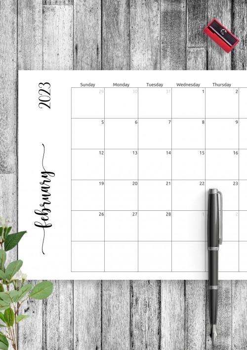 Simple February 2023 Calendar Horizontal