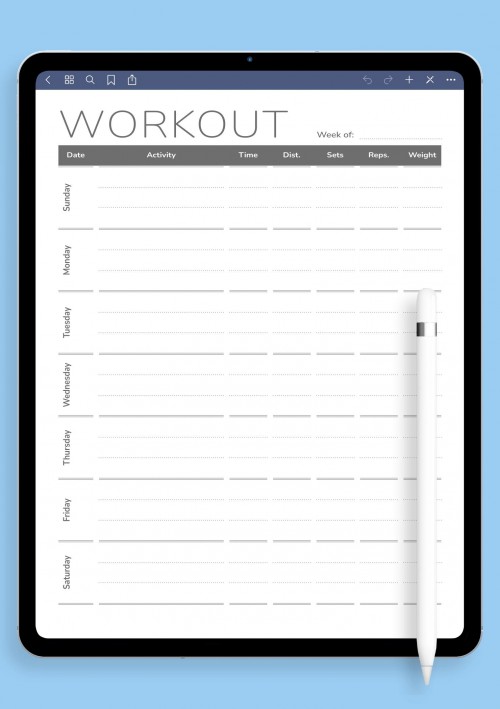iPad Weekly Workout Template