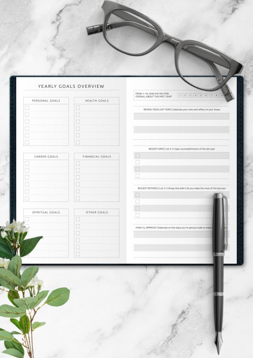 Travelers Notebook Yearly Goals Overview Template