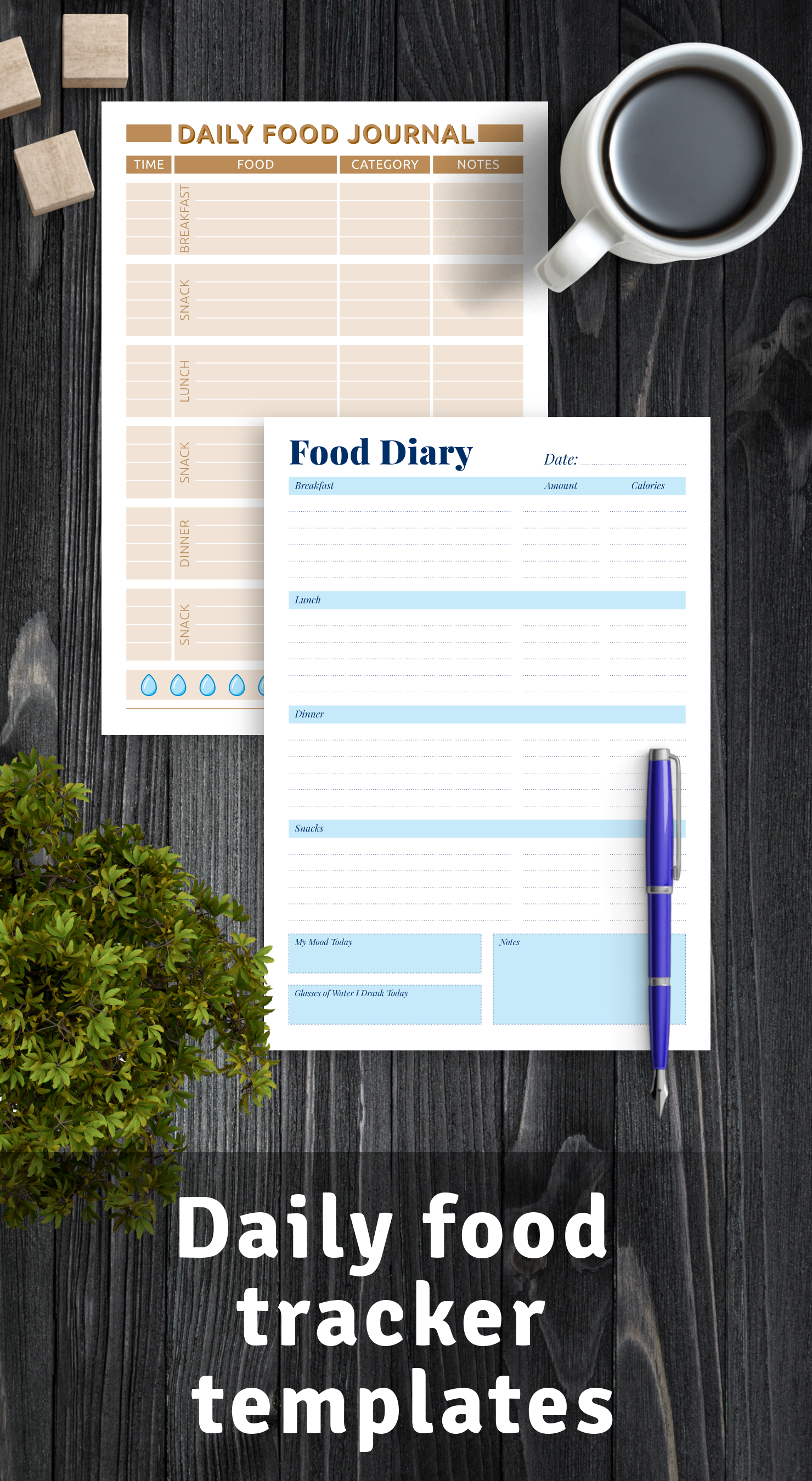 Daily food tracker templates - Download PDF