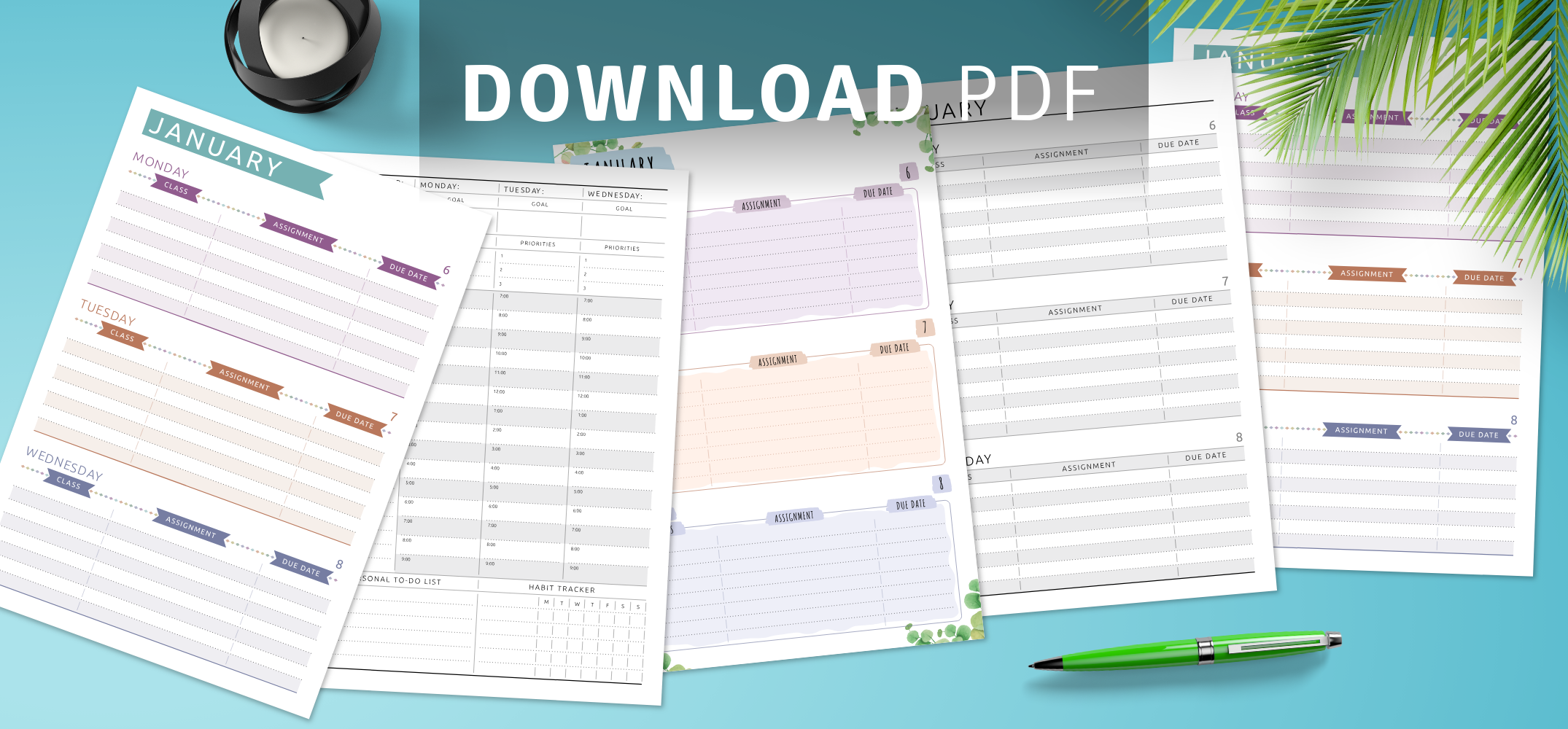 Weekly calendar template PDF Download now