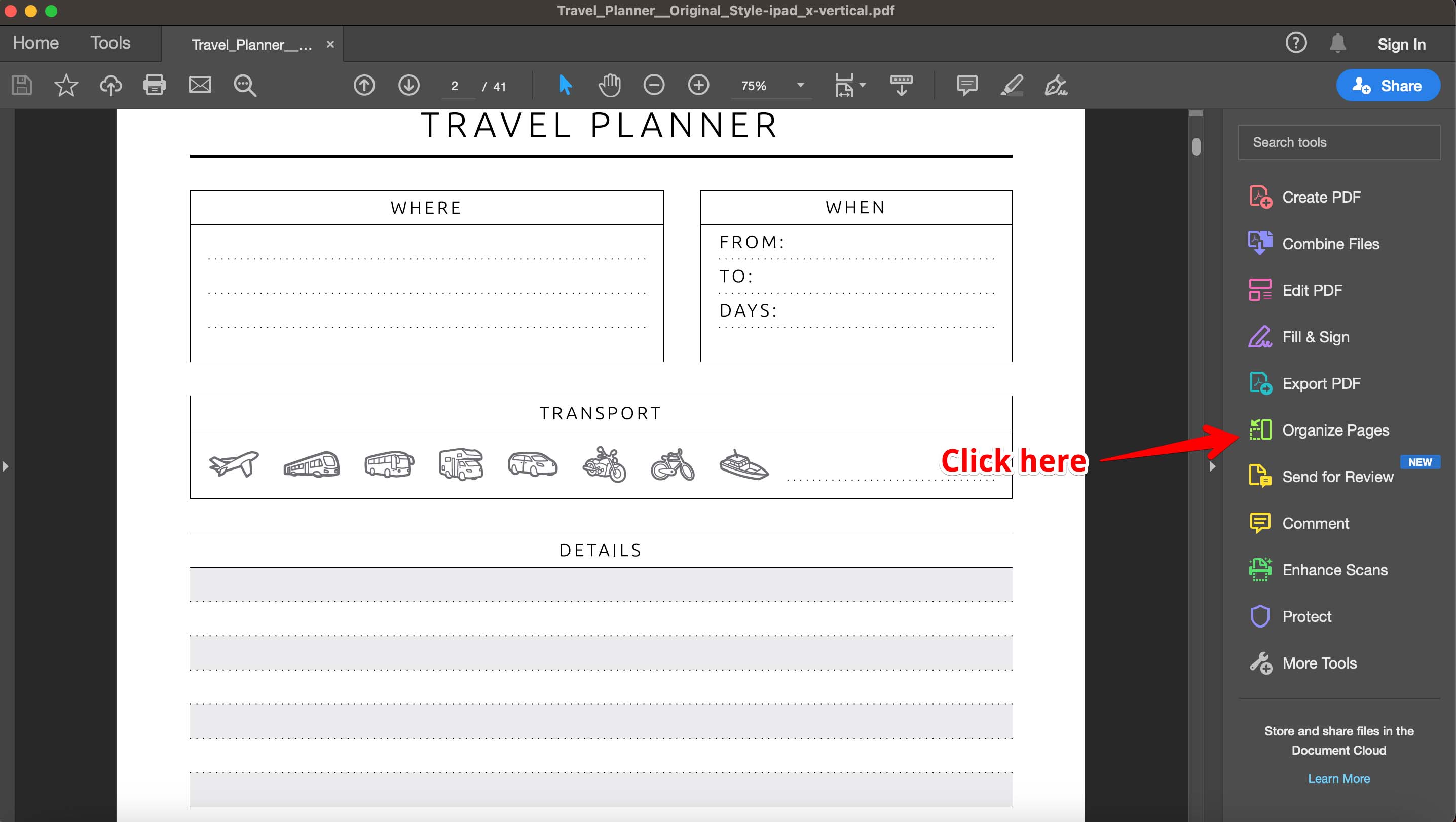 Navigate to the Organize Pages tool in Adobe Acrobat
