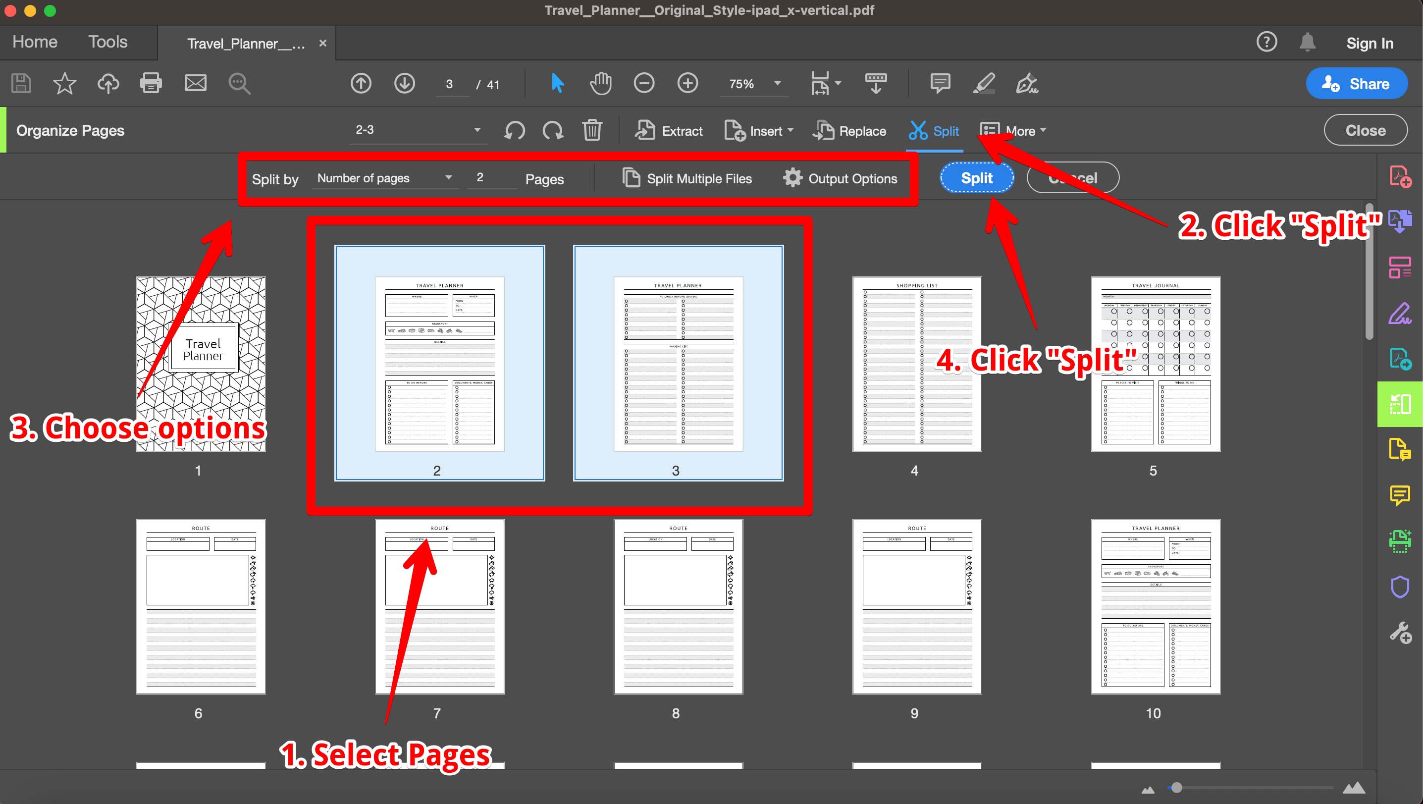 Splitting a PDF in Adobe Acrobat