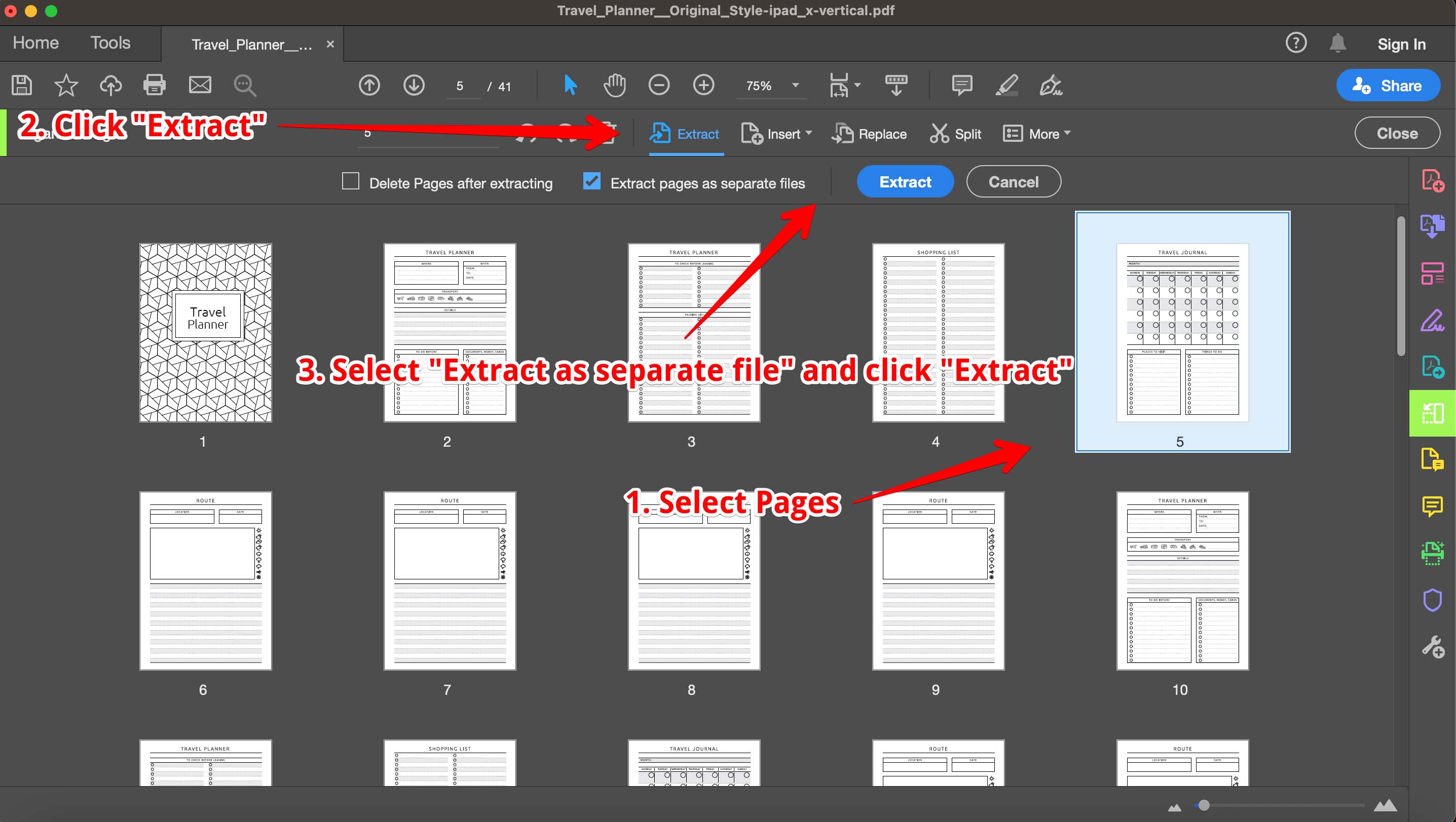 Extract Pages Within a PDF in Adobe Acrobat