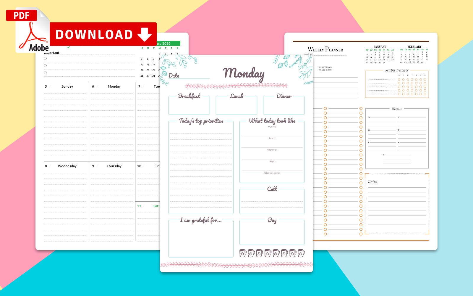 Printable Weekly  Planner  Templates Download PDF 