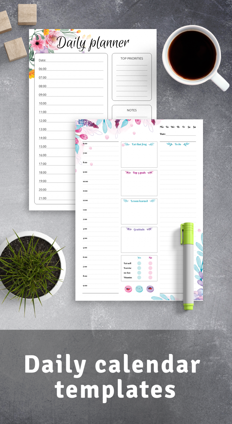 Daily calendars template Download PDF