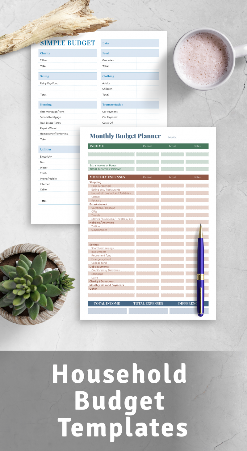 Printable Household Budget Templates - Download PDF