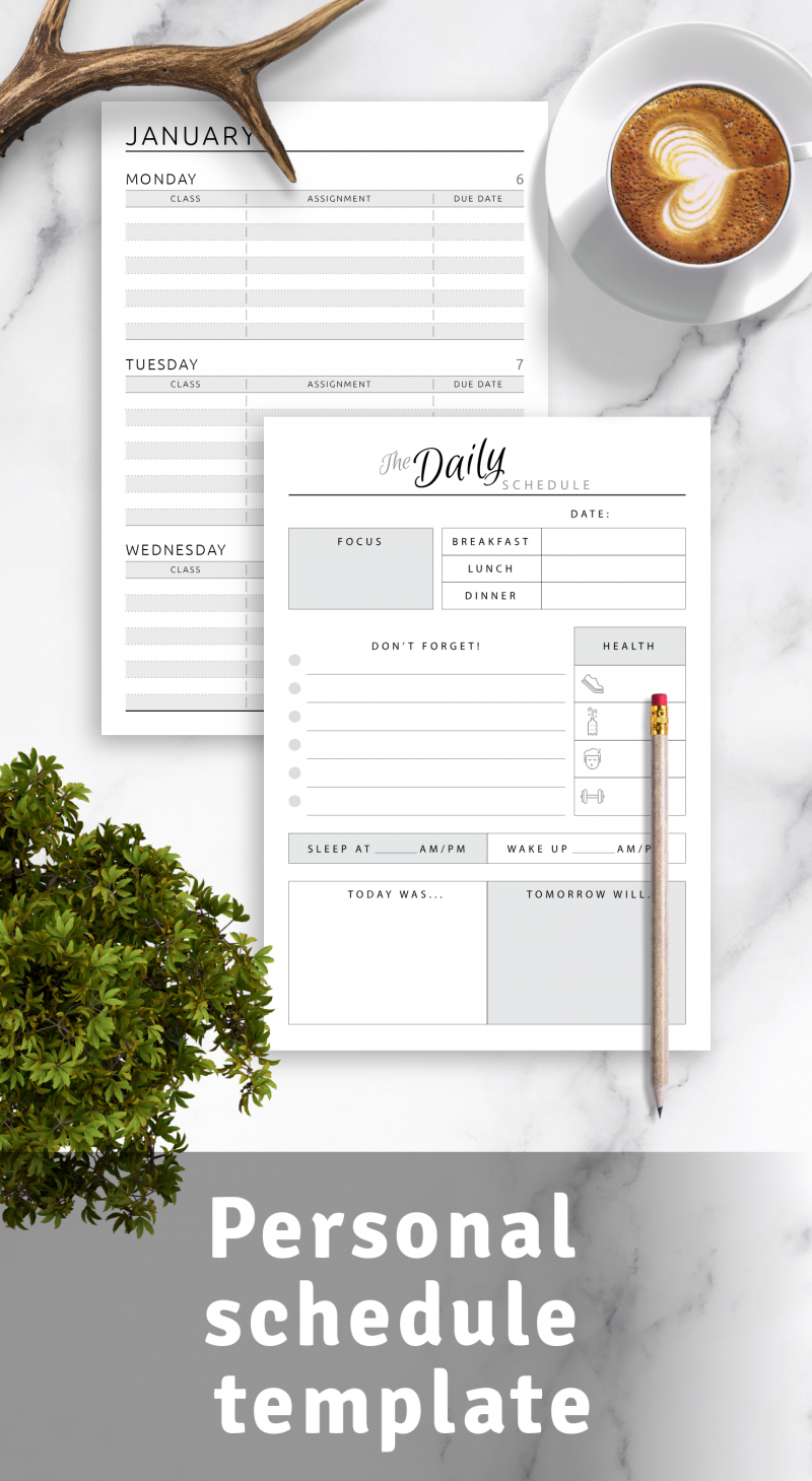 Personal schedule template - Download PDF