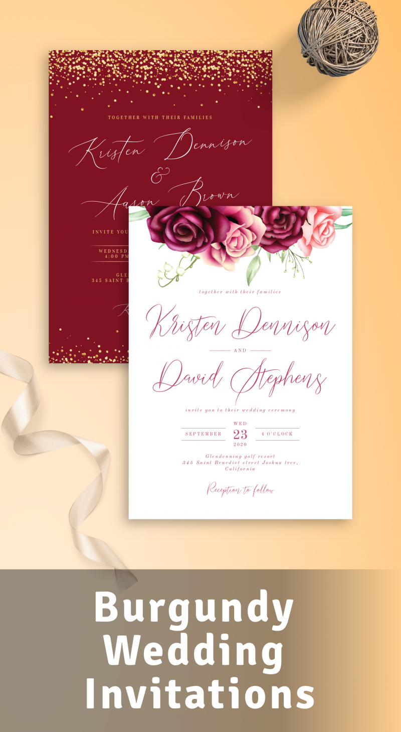 Burgundy Wedding Invitations - Download or Order printed