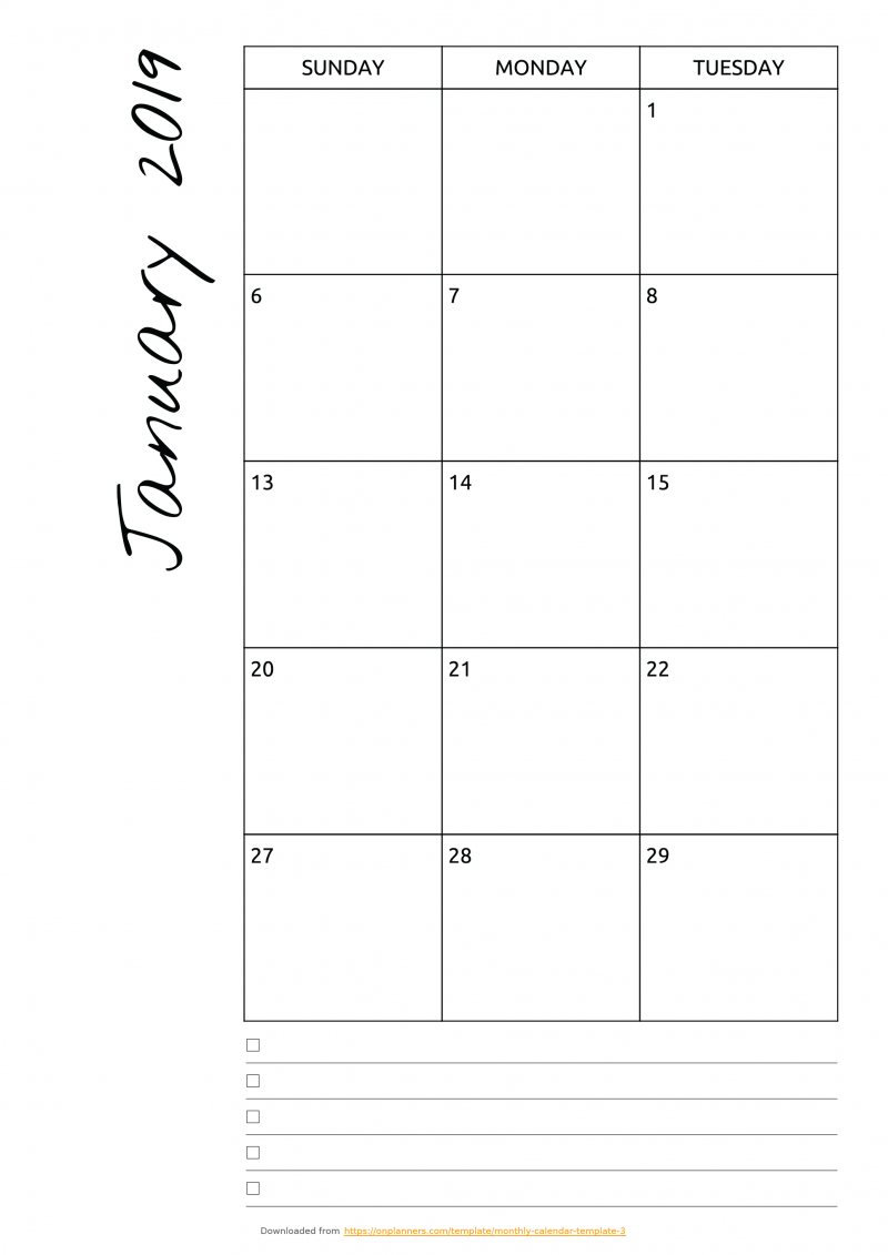 Download Printable Monthly Calendar With Notes Section Pdf - Free ...