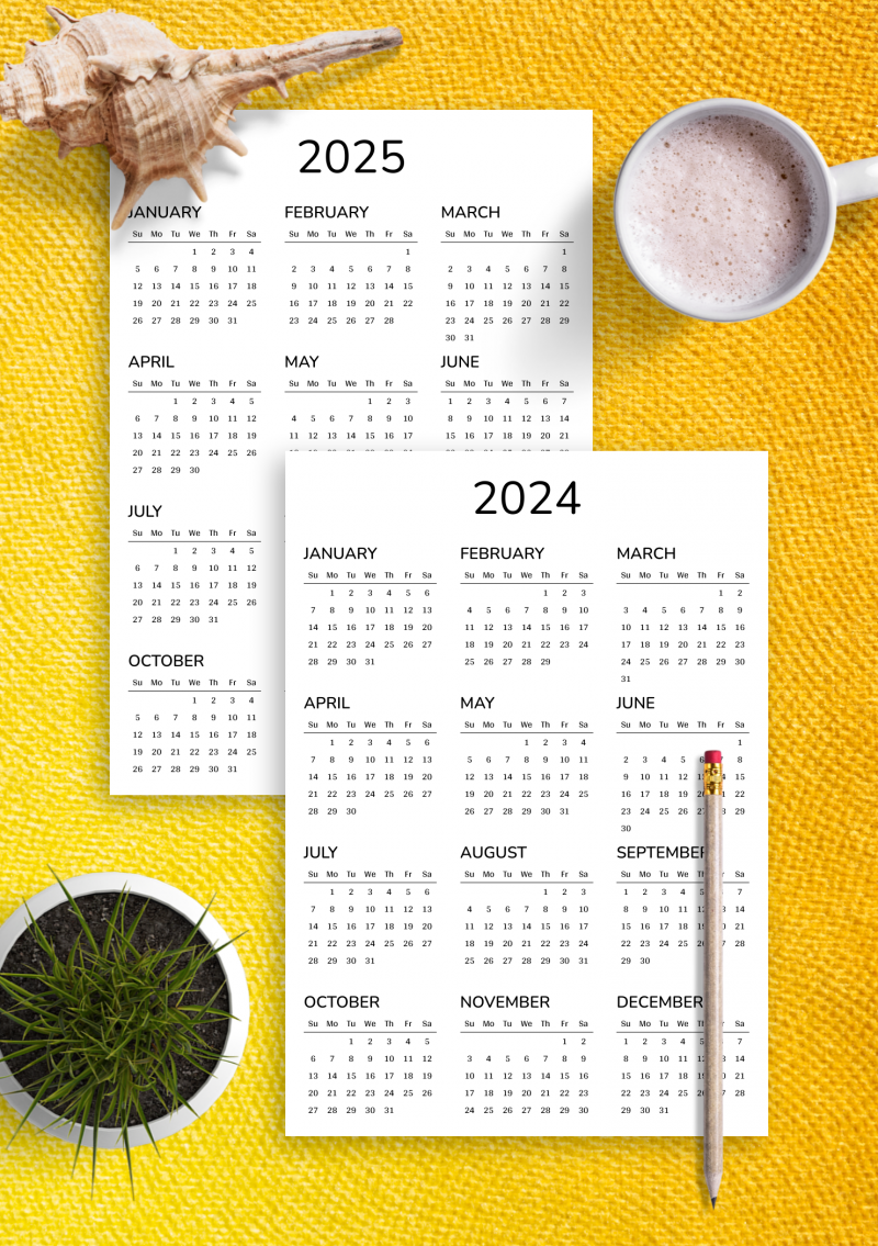 Free Yearly Calendar Printables for 2024, 2025, 2026 and beyond!