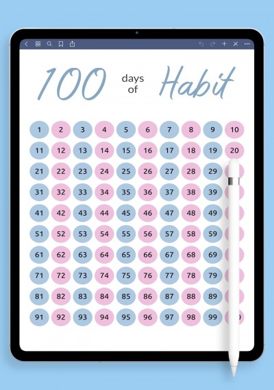 100 Days Habit Tracker Template for iPad