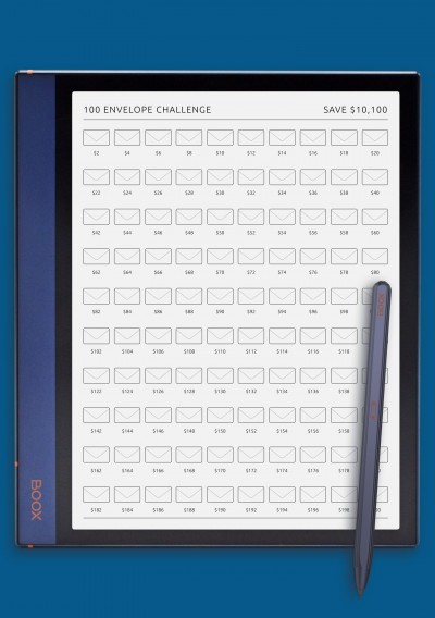 BOOX Note Template 100 Envelope Challenge - Save $10,100 