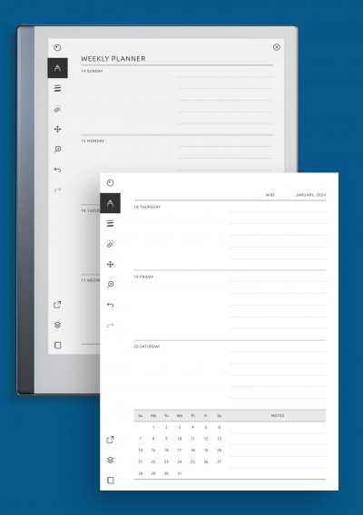 reMarkable 2-Page Weekly Horizontal Planner template