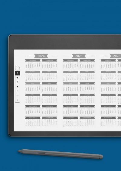 Amazon Kindle 3-year Calendar Template - Casual Style - Landscape View