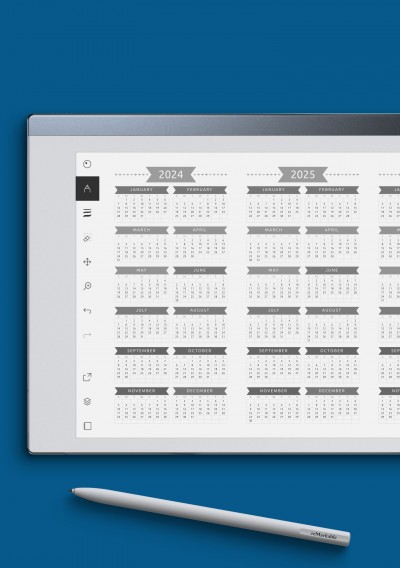 reMarkable 3-year Calendar Template - Casual Style - Landscape View