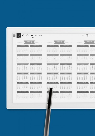 3-year Calendar Template - Casual Style - Landscape View for Supernote