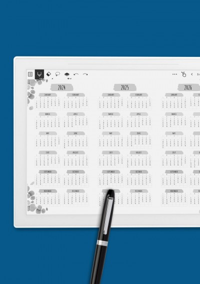 3-year Calendar- Floral Style - Landscape View Template for Supernote