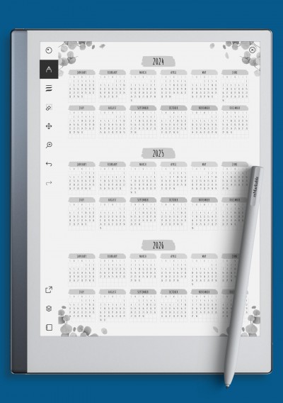 reMarkable 3-year Calendar Template - Floral Style