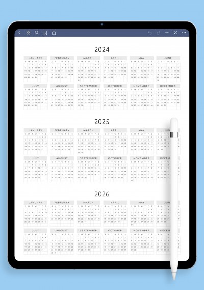 3-Year Calendar Template - Original Style Template for iPad & Android